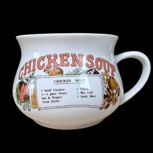 Vintage Ceramic Recipe Chicken Soup Bowl Mug Cup Made In China